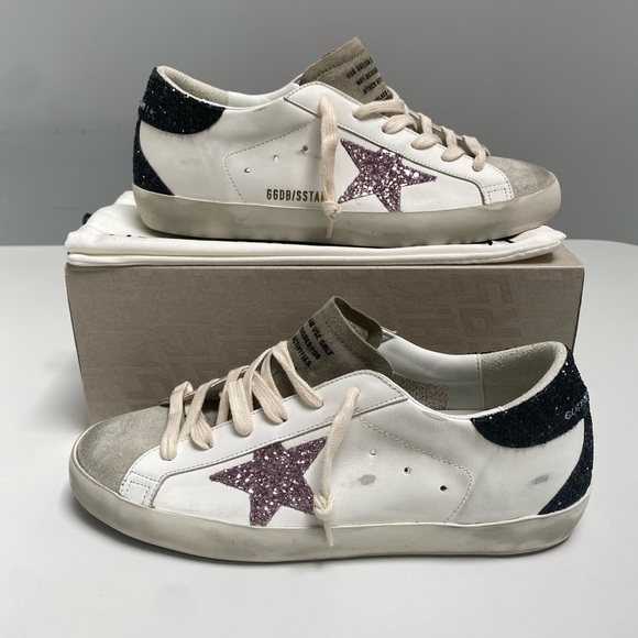 Golden Goose Superstar Sneaker White Leather/Taupe/Black/Mauve Glitter sz 40 NIB - Picture 5 of 12